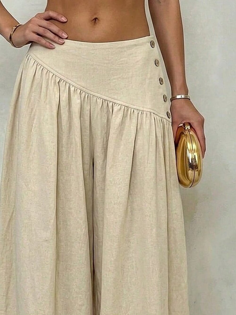Apricot Casual Minimalist Women's Woven Asymmetrical Waist Wide Leg Pants - Picture 5 of 6